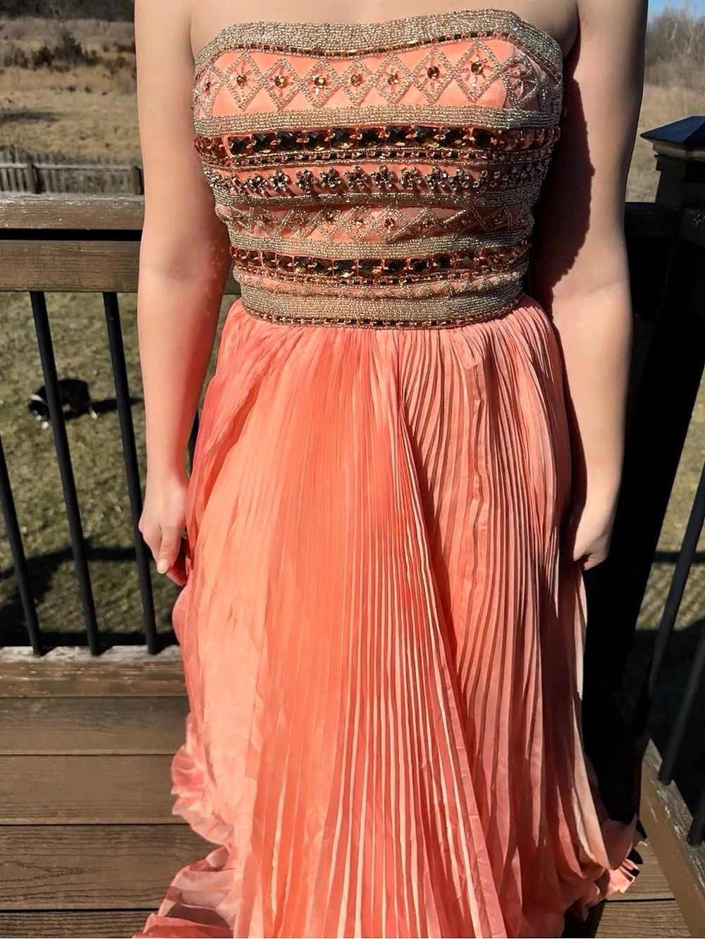 Sherri Hill Beaded Pleated Maxi Skirt Orange & Pink Size 6